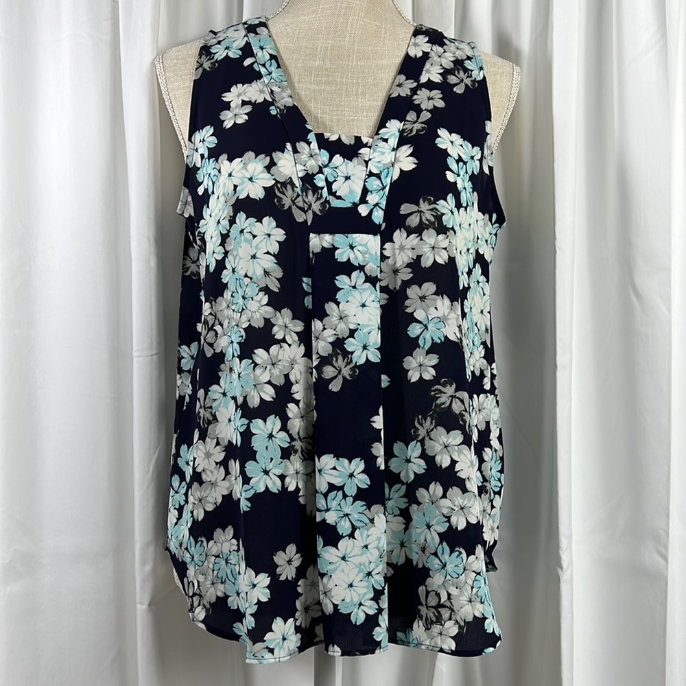 Loft MP Navy Blue Floral Sleeveless Blouse